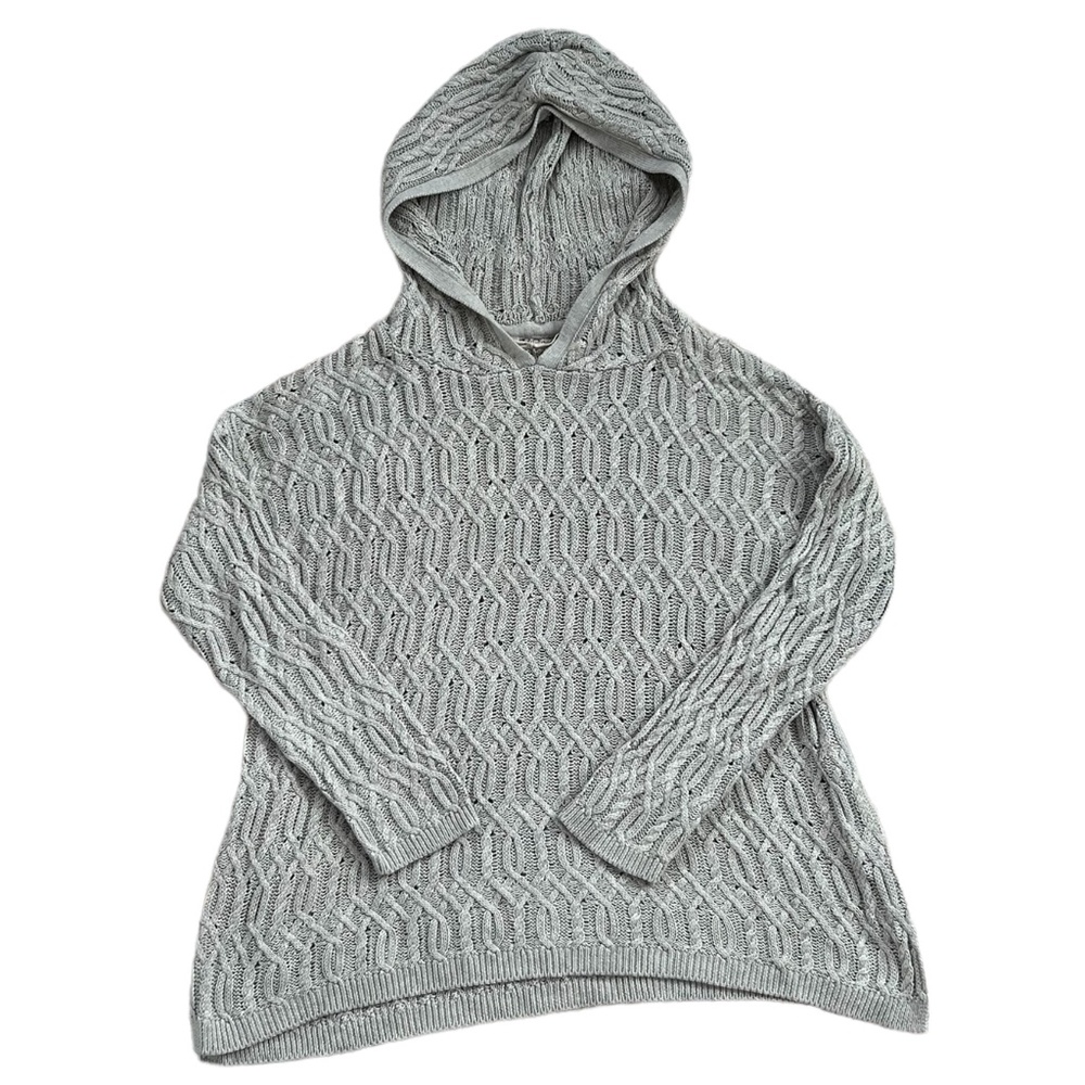 SOFT SURROUNDINGS Women's Gray Cable Knit Pullover Hooded Sweater ~ Size Medium